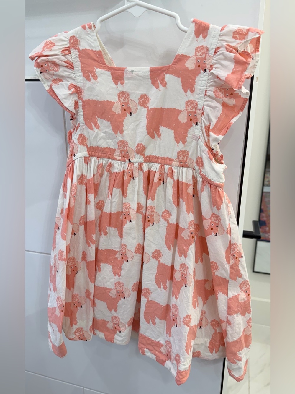 Pink Chicken Pinn Poodle Print Ruffle Sleeve Dress EUC Size 3T